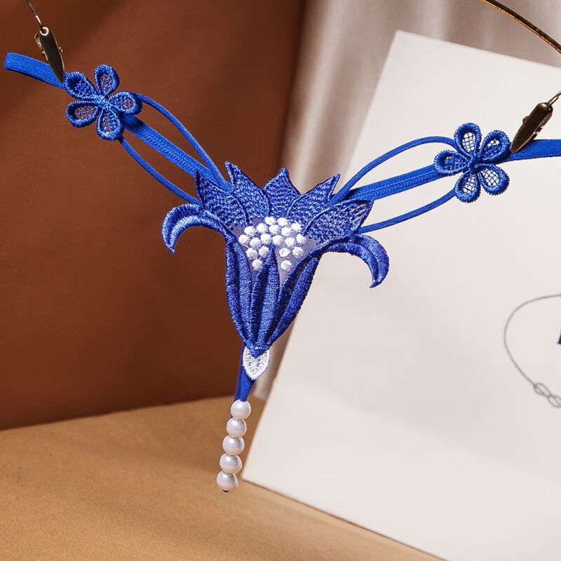 丁字裤勒裤阴内裤女性感丁字裤超小一根绳刺绣珍珠型裤低腰无痕镂空