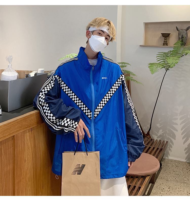 clawmoney棋盘格防晒衣男夏季潮牌港风外套宽松薄款大码防晒服白色m