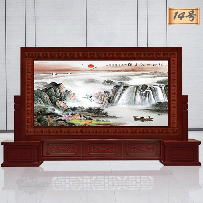 大厅屏风中式实木屏风隔断公司办公室单位政府大厅玄关诚信赢天下双面