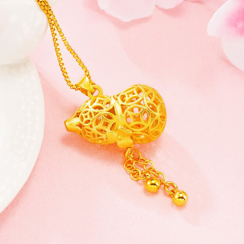 七夕情人节礼物老凤祥和纯金福字项链24k黄金锁骨链镂空大吉福禄葫芦