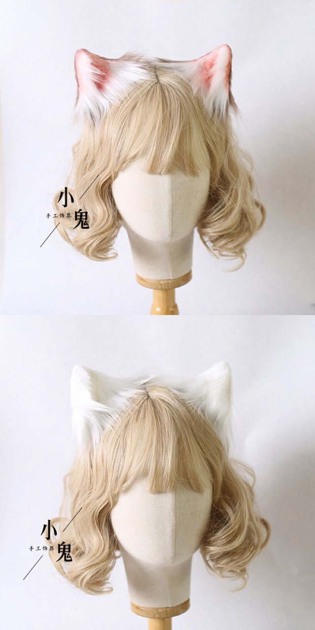 手作猫耳动物耳朵发夹ita仿真兽耳朵拍照猫佣发箍cos狼犬耳娘 全黑耳