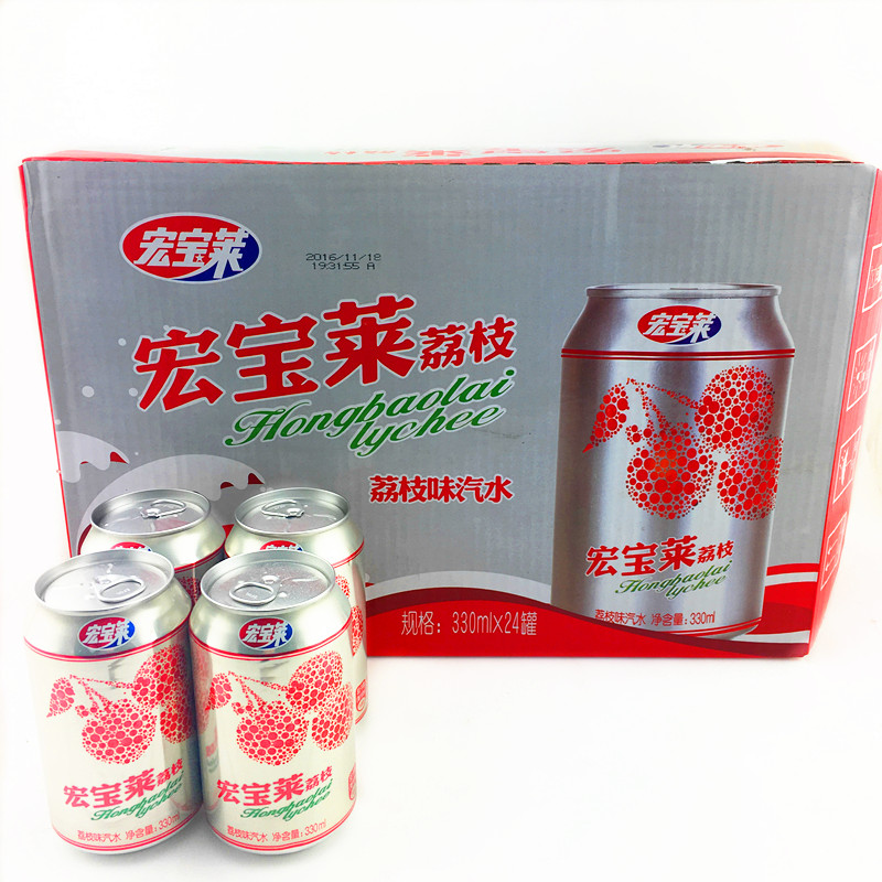 荔枝味汽水什錦味碳酸飲料 四平特產330ml*24罐/箱多省 宏寶萊荔枝味