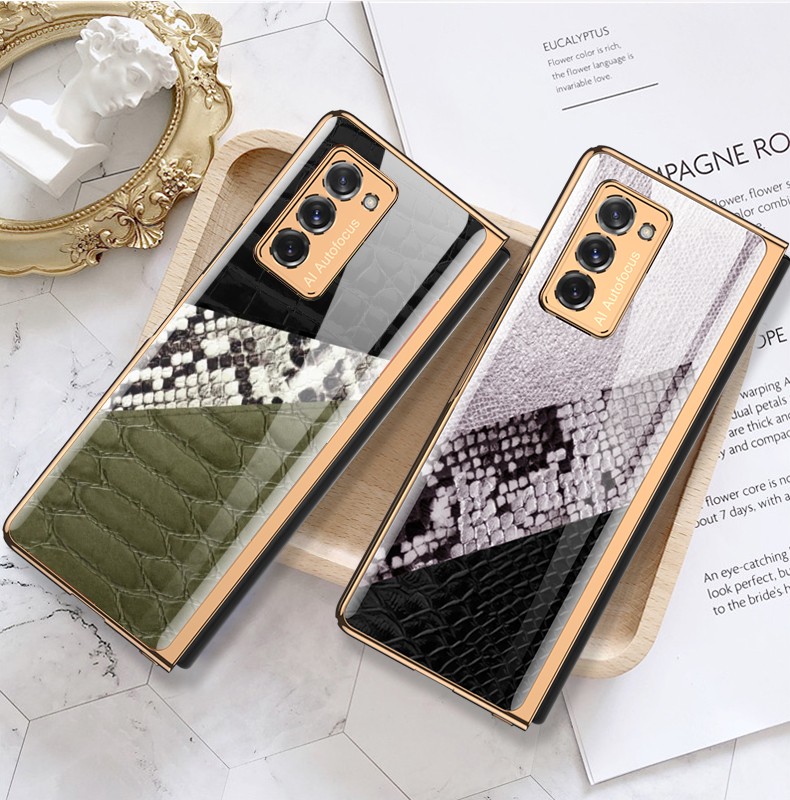 腾度三星w21电镀彩绘玻璃手机壳zfold2镜头全包防摔5g保护套拼色时尚