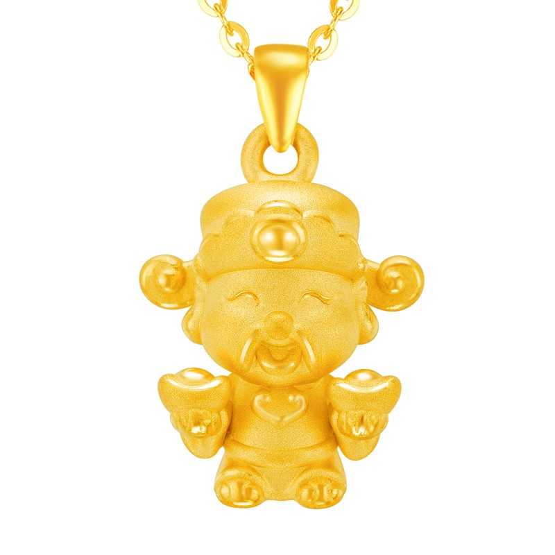 老凤凰黄金吊坠财神爷进宝财元宝挂坠硬金项链项坠黄金吊坠 黄金元宝