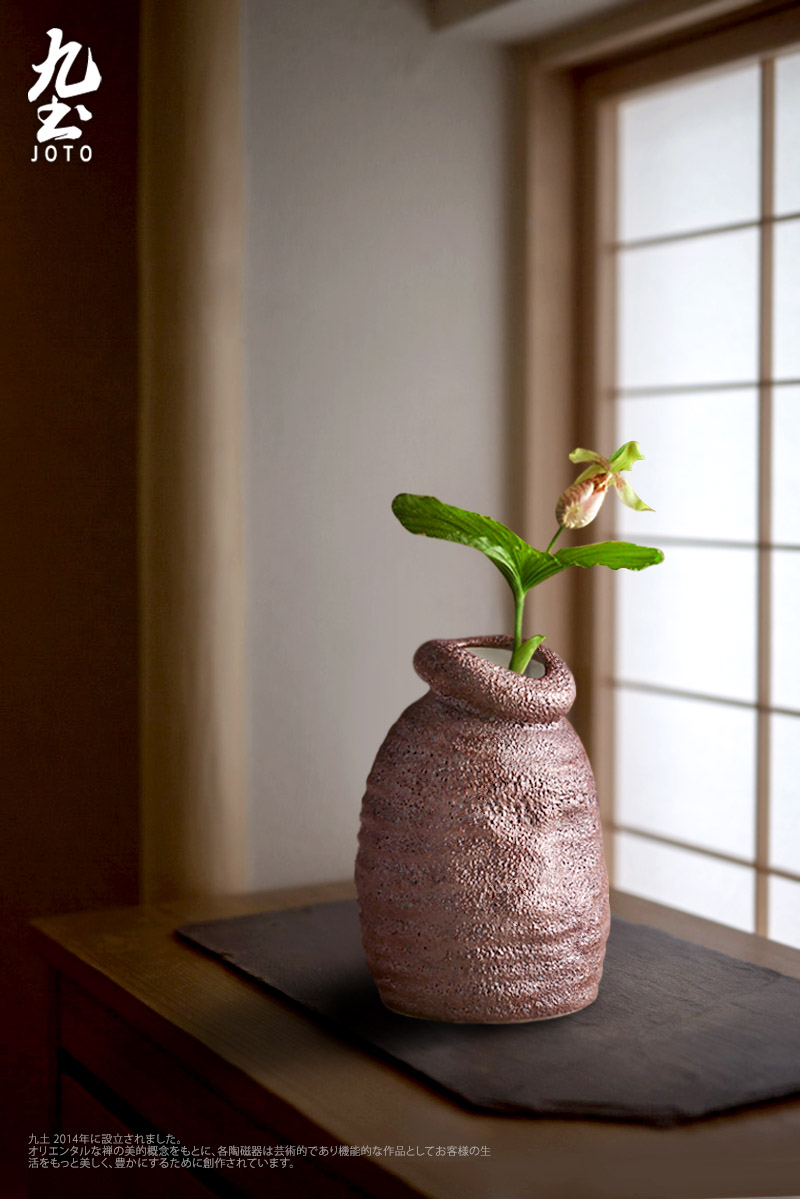 九土手工陶瓷禅意花瓶茶室摆件日式复古创意插花客厅玄关家居饰品复古