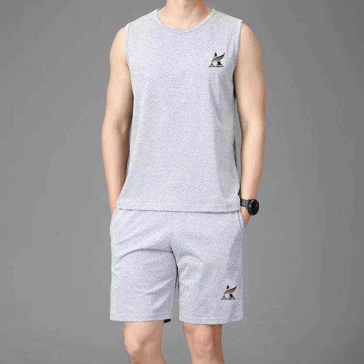 大裤衩男宽松夏季男士睡觉穿短裤睡裤薄款背心套装男夏季中年男士运动