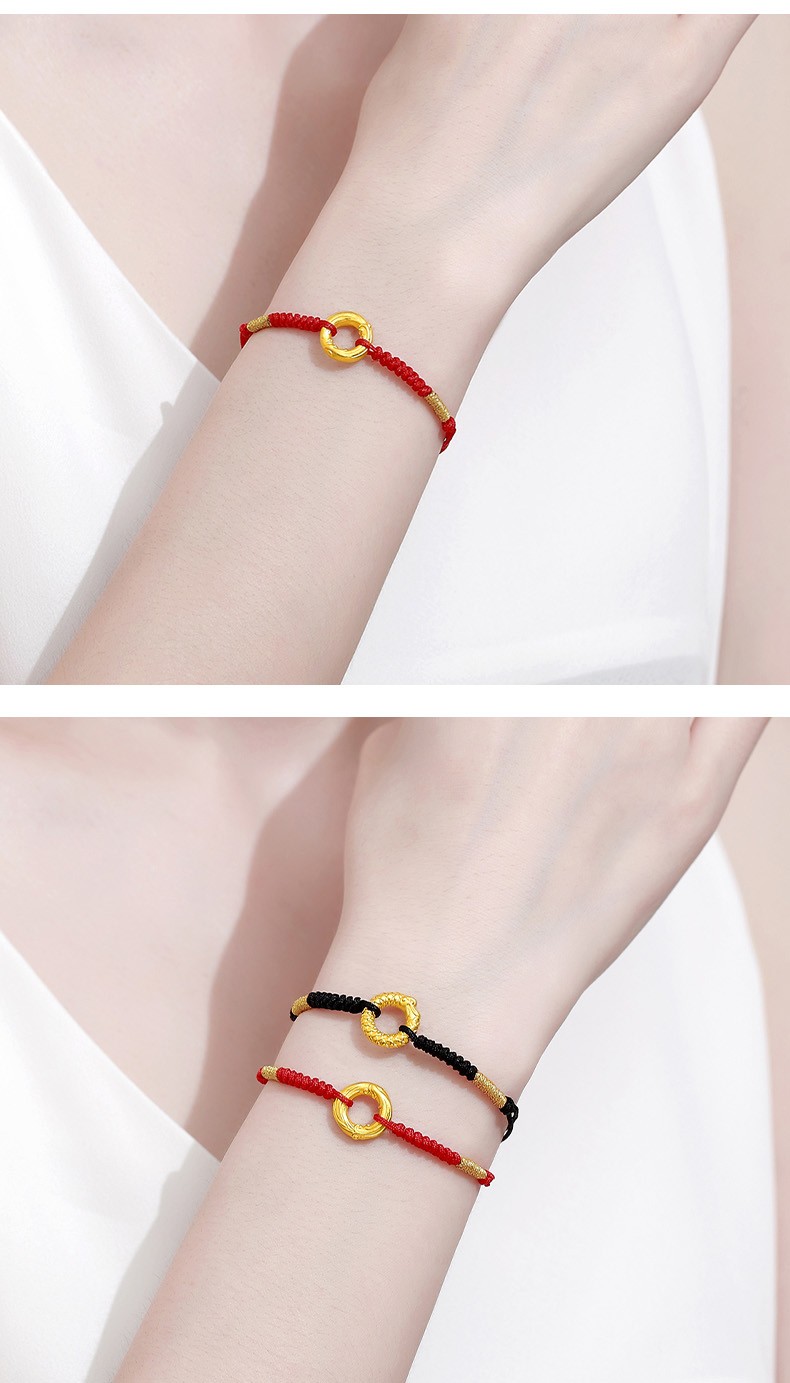 晚仪珠宝龙凤扣黄金手链女999足金平安扣转运珠编织情侣手串一对男足