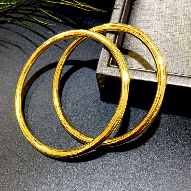 颜沫 黄金手镯3硬金光圈黄金手镯999足金女款 显大光面圆条 现货内径