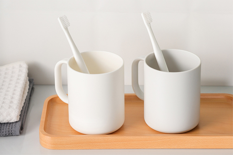 日式手柄漱口杯洗漱杯子家用儿童牙缸简约牙刷杯套装情侣刷牙杯白色