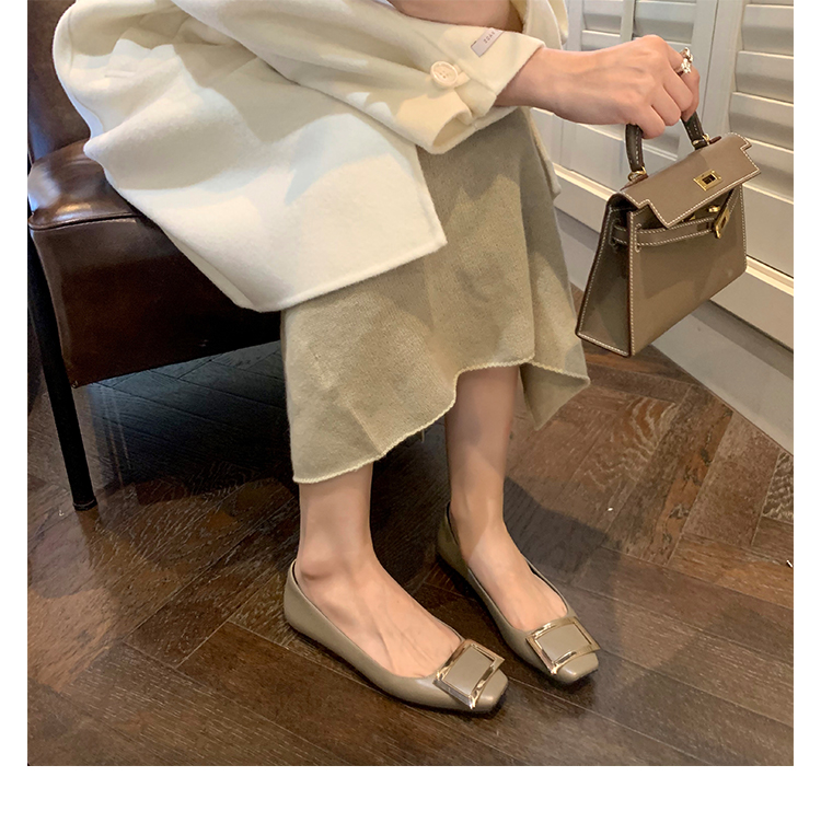 红蜻蜓联名大象灰漆皮rv女鞋方扣单鞋低跟欧货2022年夏款金属扣方头