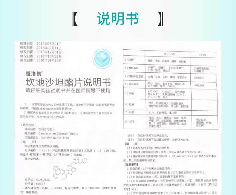 恒洛凯 坎地沙坦酯片 4mg*14片 用于原发性高血压 1盒装【图片 价格