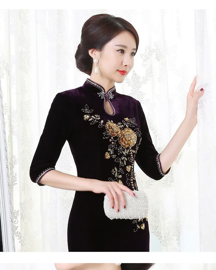 中老年大码旗袍女喜庆旗袍连衣裙礼服婚礼妈妈装日常改良时尚唐装母穿