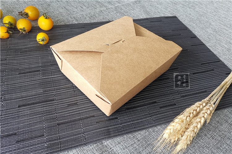 一次性饭盒纸质牛皮纸50个打包盒长方形餐盒外卖纸盒小吃炸鸡便当饭盒