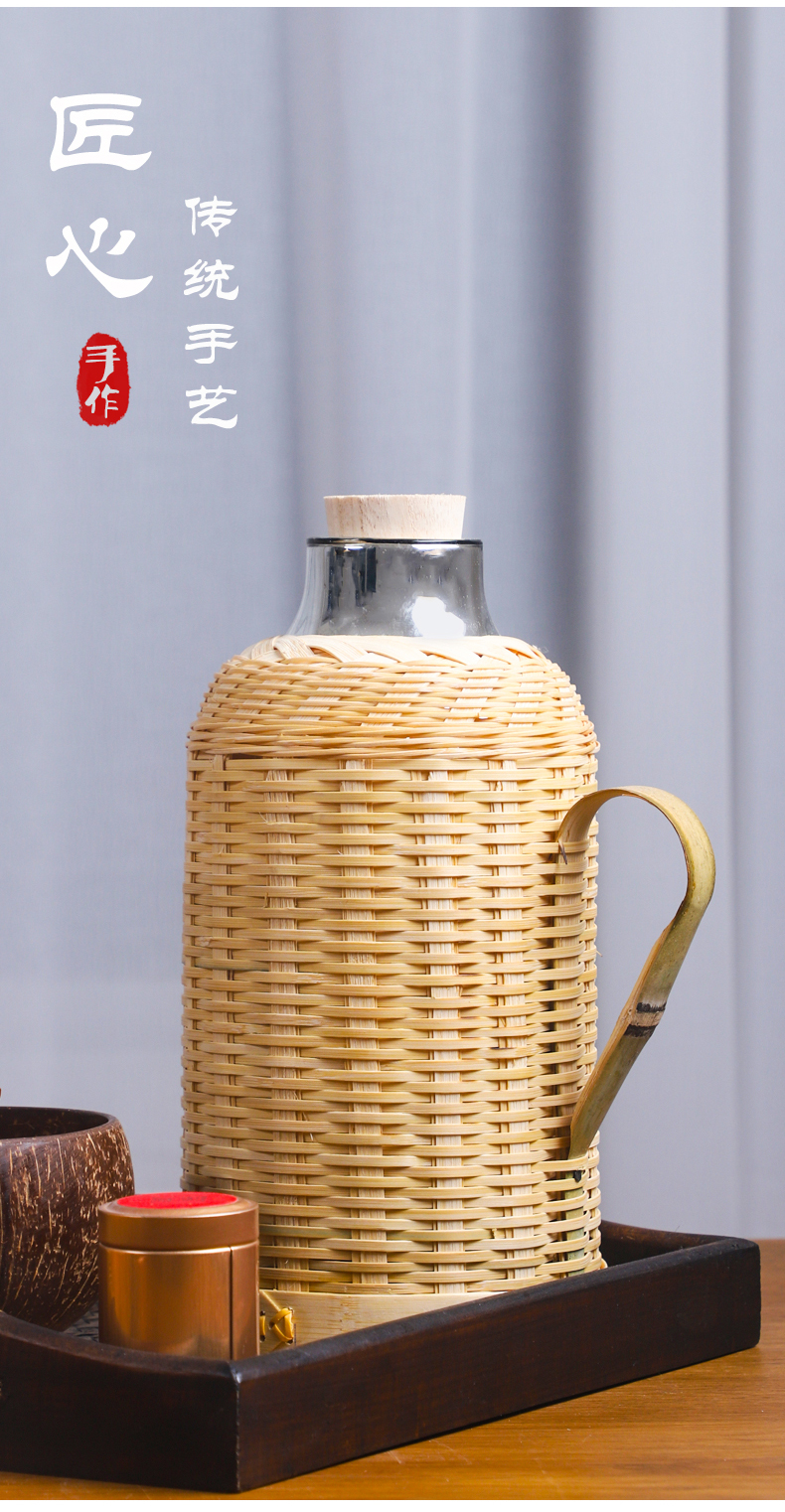 竹编热水瓶家用手工传统紫竹编花中式复古茶室餐厅大容量保温暖壶玉竹