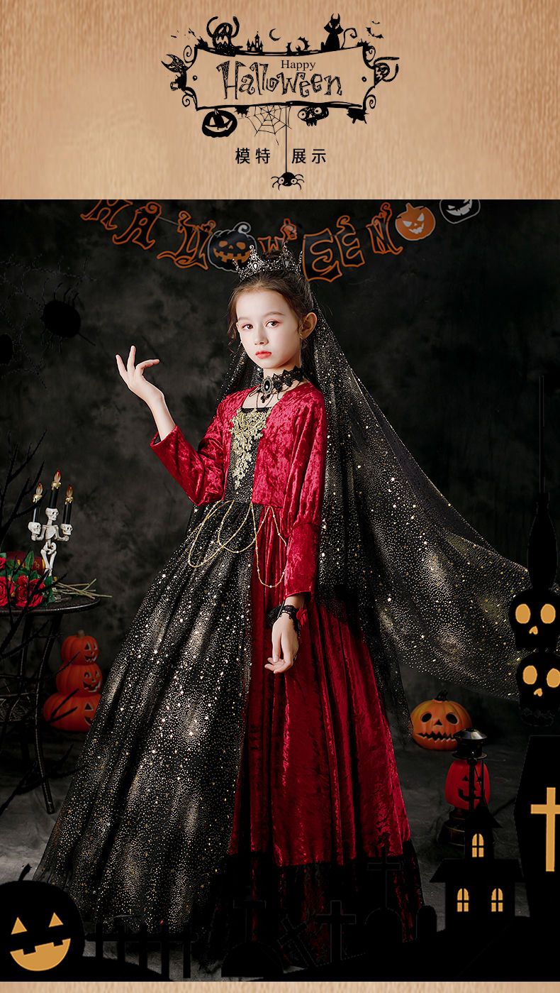 2022新款万圣节服装儿童魔女万圣节儿童服装女孩cosplay女巫角色扮演