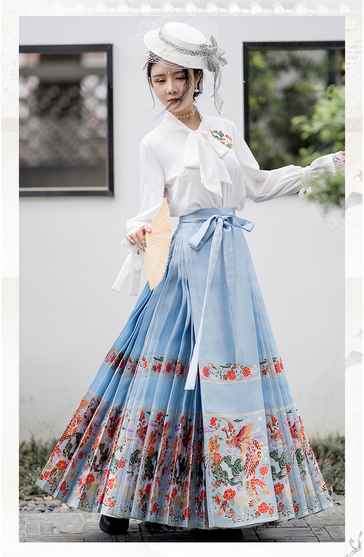 汉服明制马面裙半身七巧坊半面妆明制汉服女织金妆花马面裙夏季梯形百