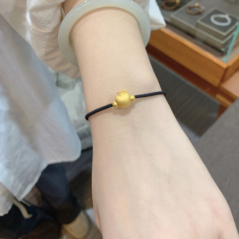 老凤凰黄金苹果手链女999足金转运珠和田玉手串520情人节礼物送女友