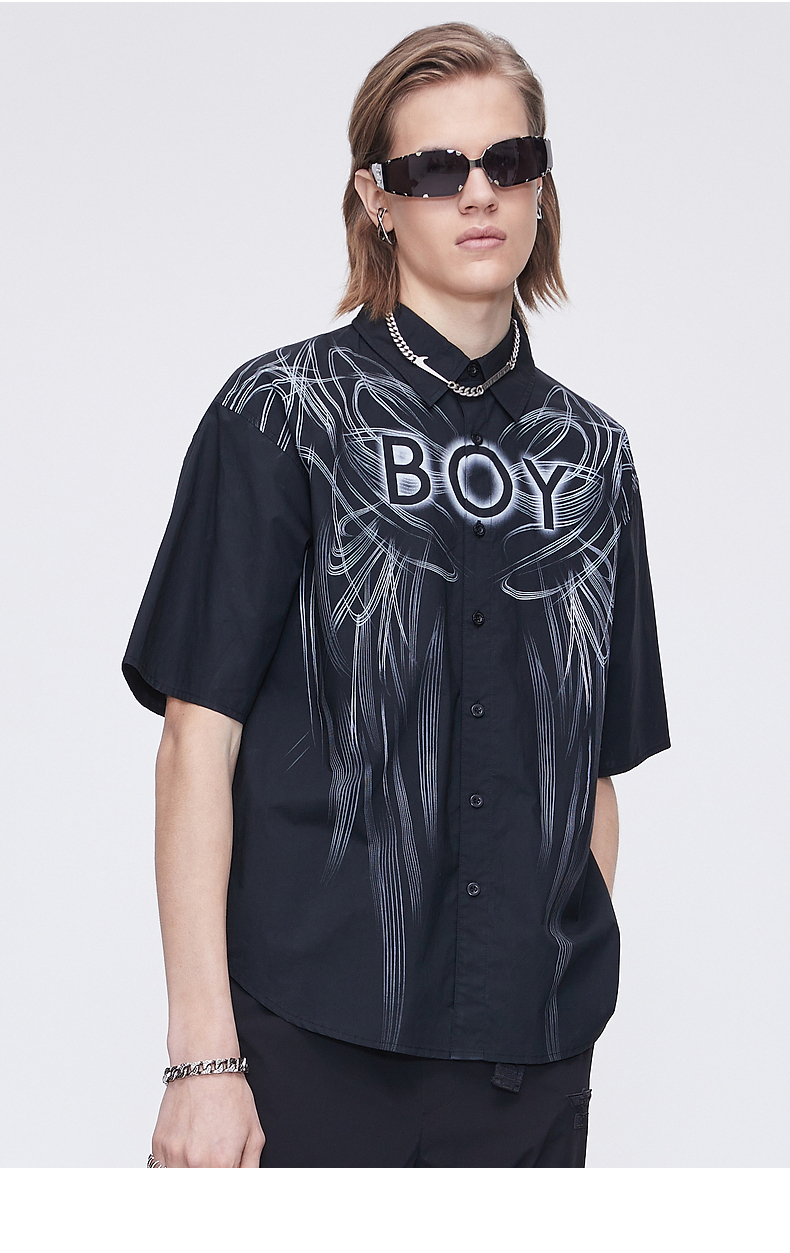 boylondon旗舰新品粉笔线性画字母印花短袖衬衫t40902黑色尺码偏大请
