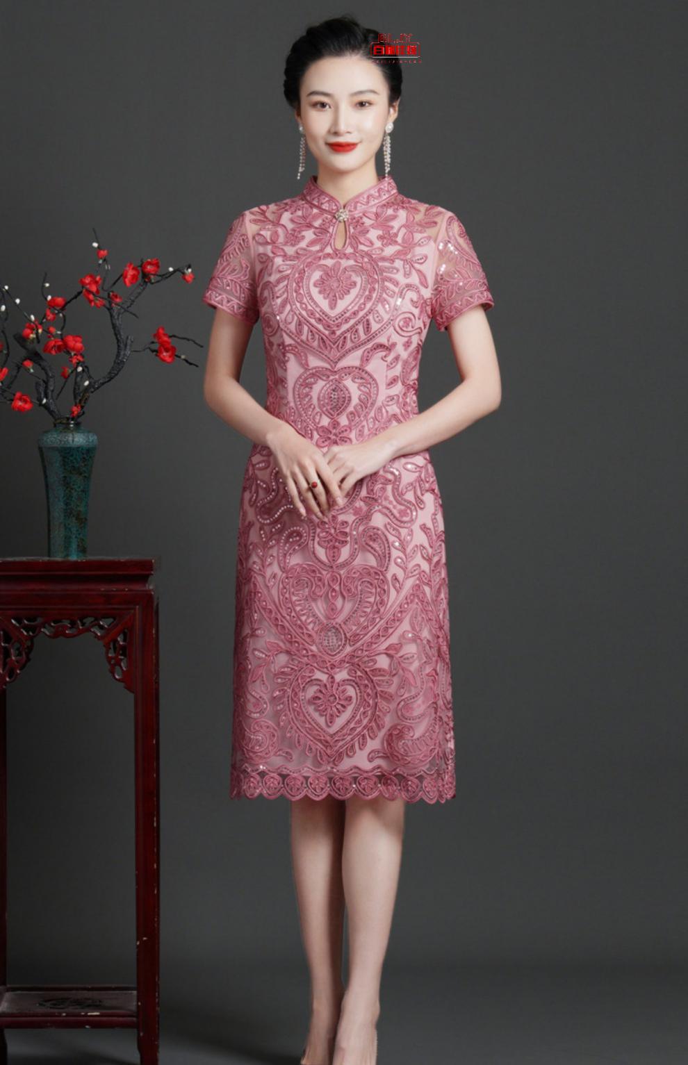 喜婆婆婚宴时尚礼服夏天优雅旗袍洋气年轻丈母娘婚装结婚妈妈连衣裙春