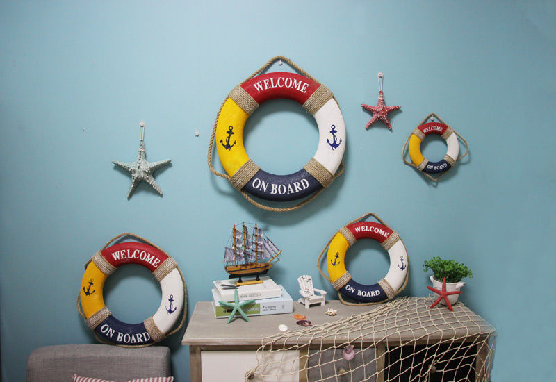 麻绳泡沫游泳圈壁挂海洋主题装扮装饰手工北极象50cm绿色拉网救生圈