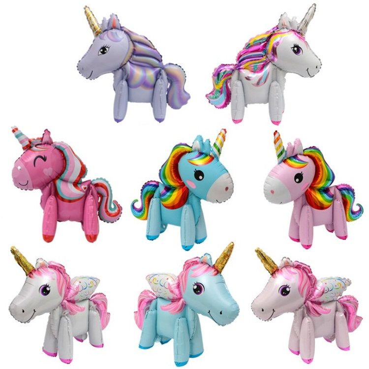 卡通独角兽站立小马玩具气球宝宝满月百天周岁儿童生日布置装饰组装