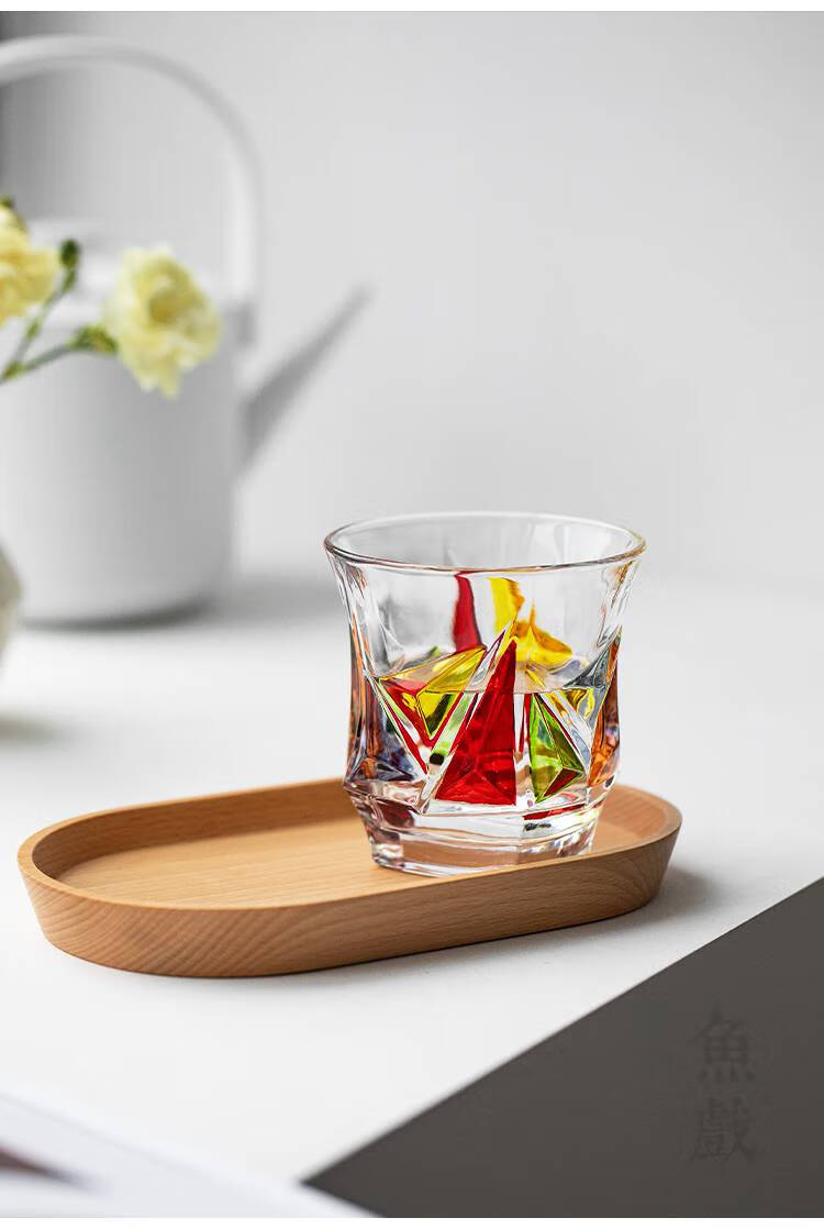 折射彩虹彩绘水杯 水晶玻璃杯折射彩虹创意彩绘水杯blingbing手绘酒杯