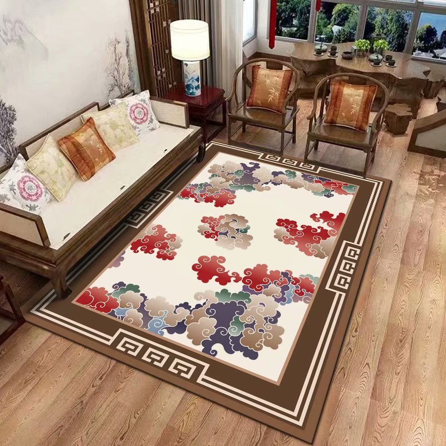 新中式中国风古典欧式客厅卧室家用茶几沙发地毯进门防滑水洗浅绿色