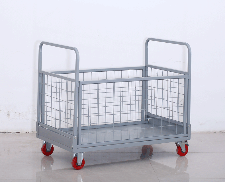 定制摆摊拉货小推车折叠带框围栏快递周转仓库货物搬运手推车小号4寸