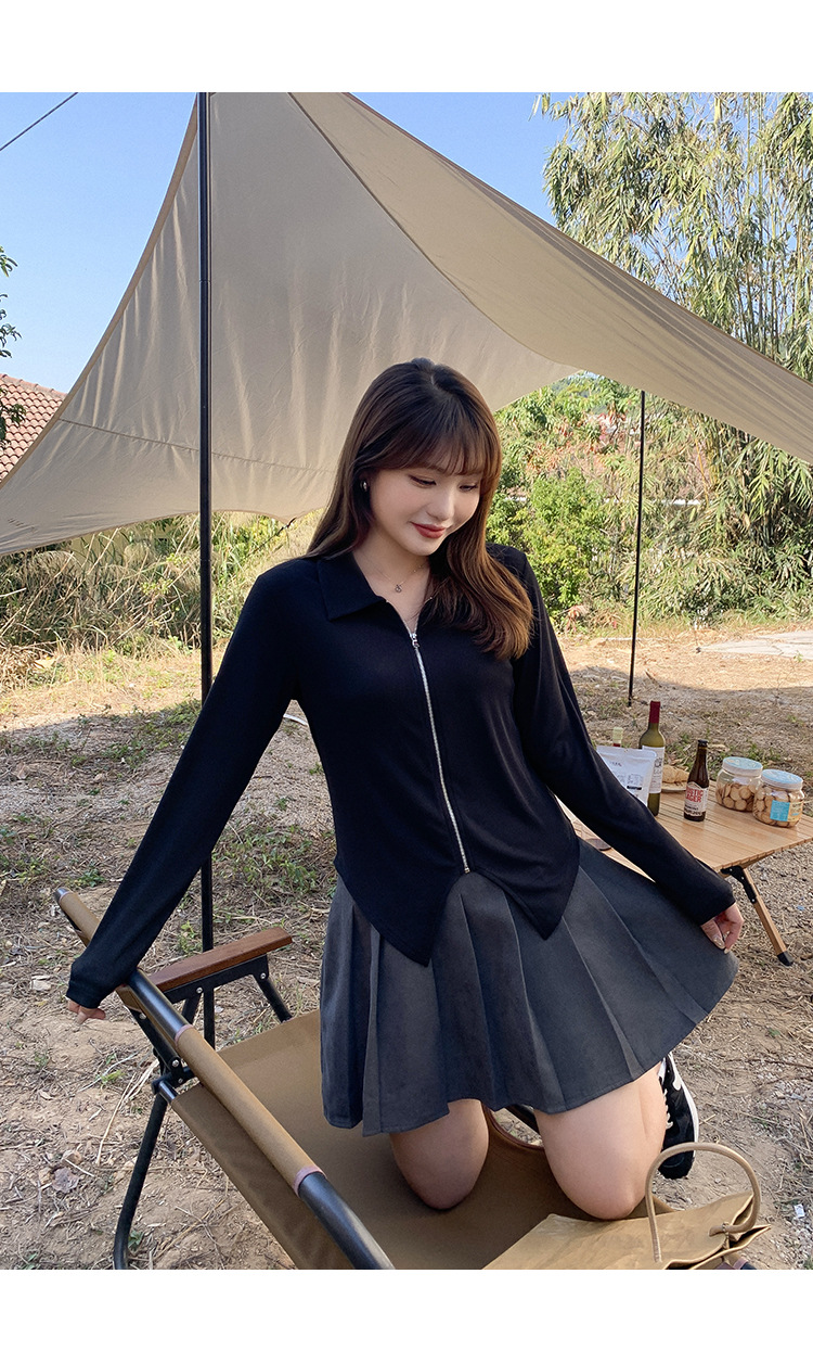 沫筱雪 早秋新款女装复古方领燕尾下摆针织开衫上衣61711 黑色 1xl