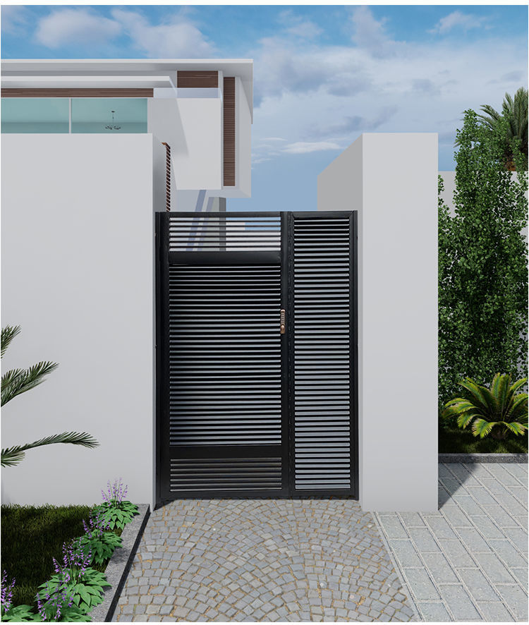 定制铁艺庭院大门双开门实木围墙门民宿小区花园双子母门铁门单门