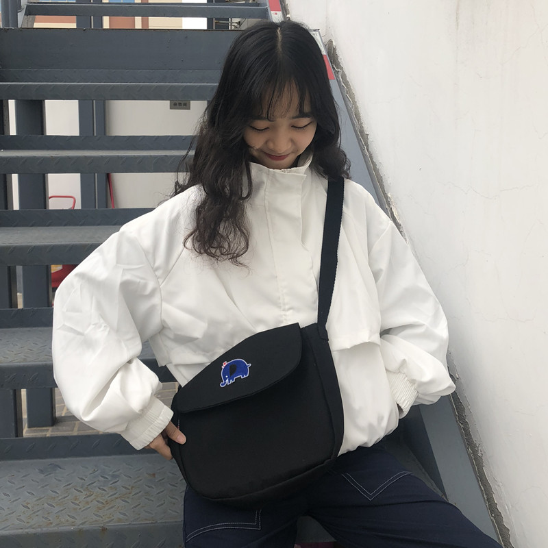 ulzzang帆布包少女单肩包文艺ins日系原宿可爱女学生斜挎包 米白色