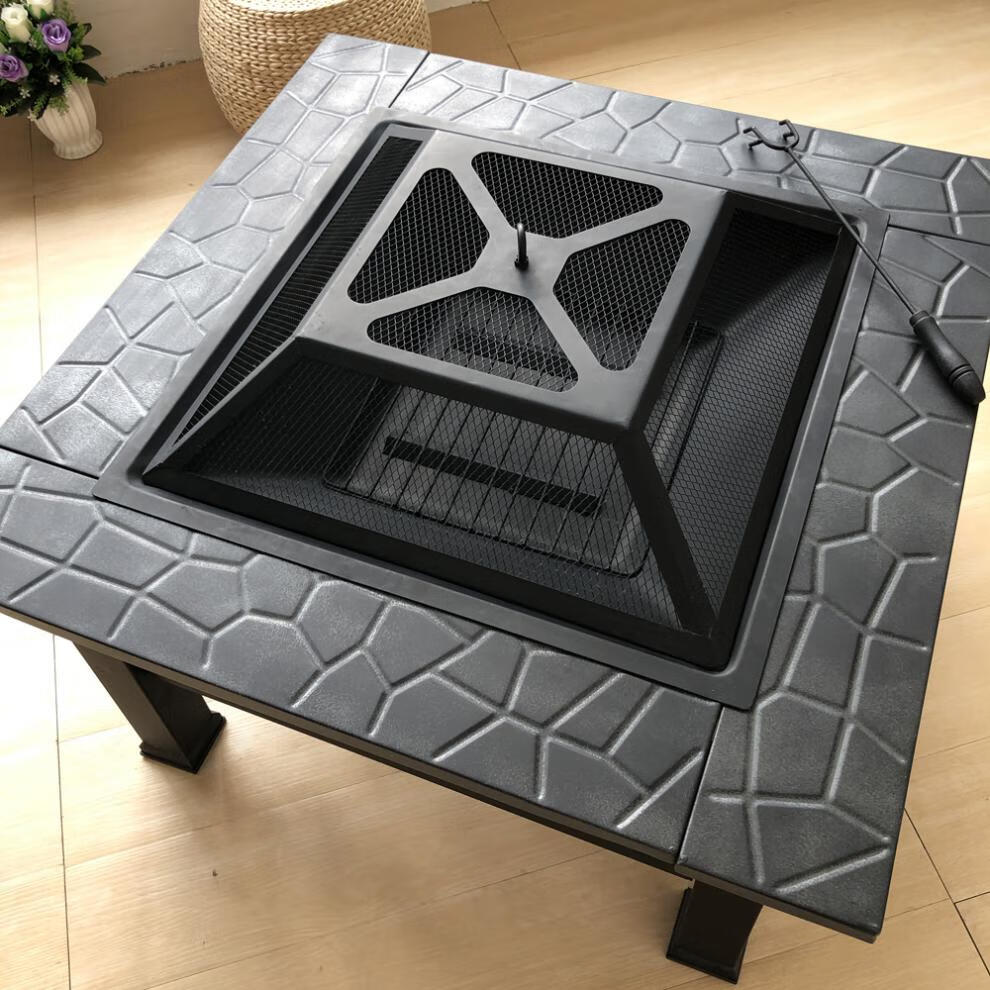 新款别墅家用烧烤桌子木炭取暖火盆室内烤火炉方形碳炉户外庭院烧烤架