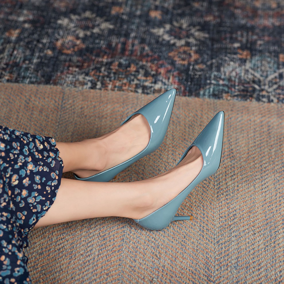 高跟鞋亮面皮鞋女高跟女士亮皮真皮鞋亮皮真皮高跟鞋女漆皮漆面裸色单