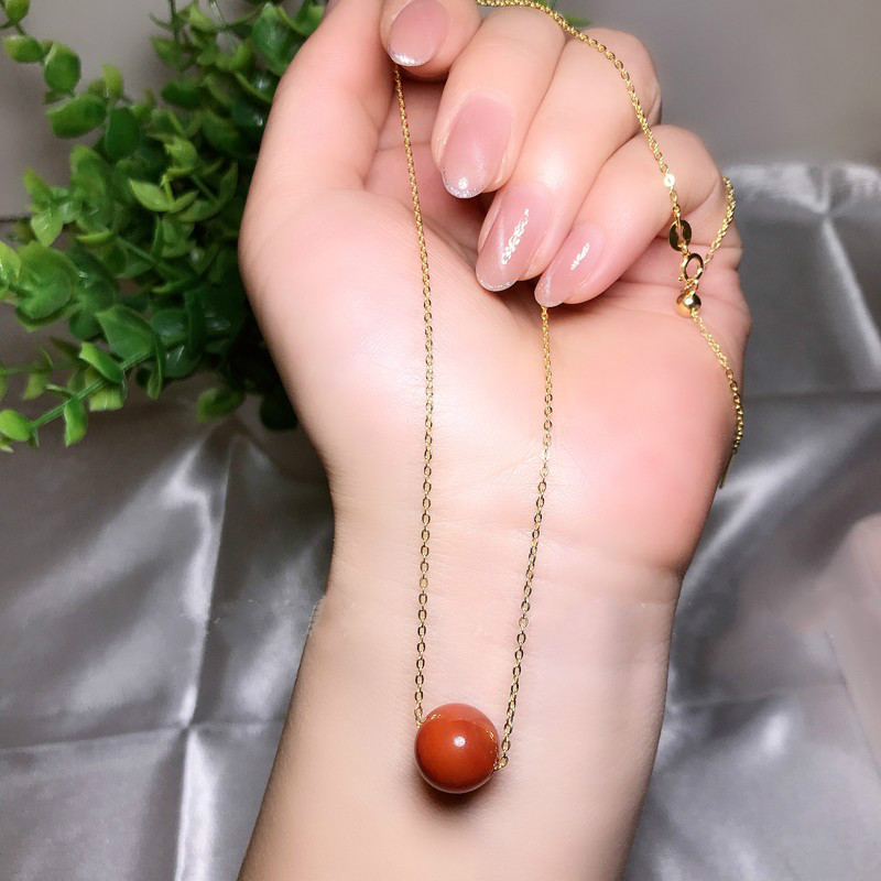 寻珍爱水晶南红玛瑙单珠吊坠锁骨链路路通转运珠项链女925银 12mm配