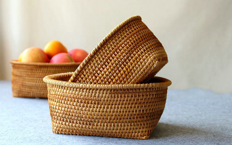 京选滕编制品编收纳筐家用纯手工制品越编篮竹编水果筐子竹篮子长方形