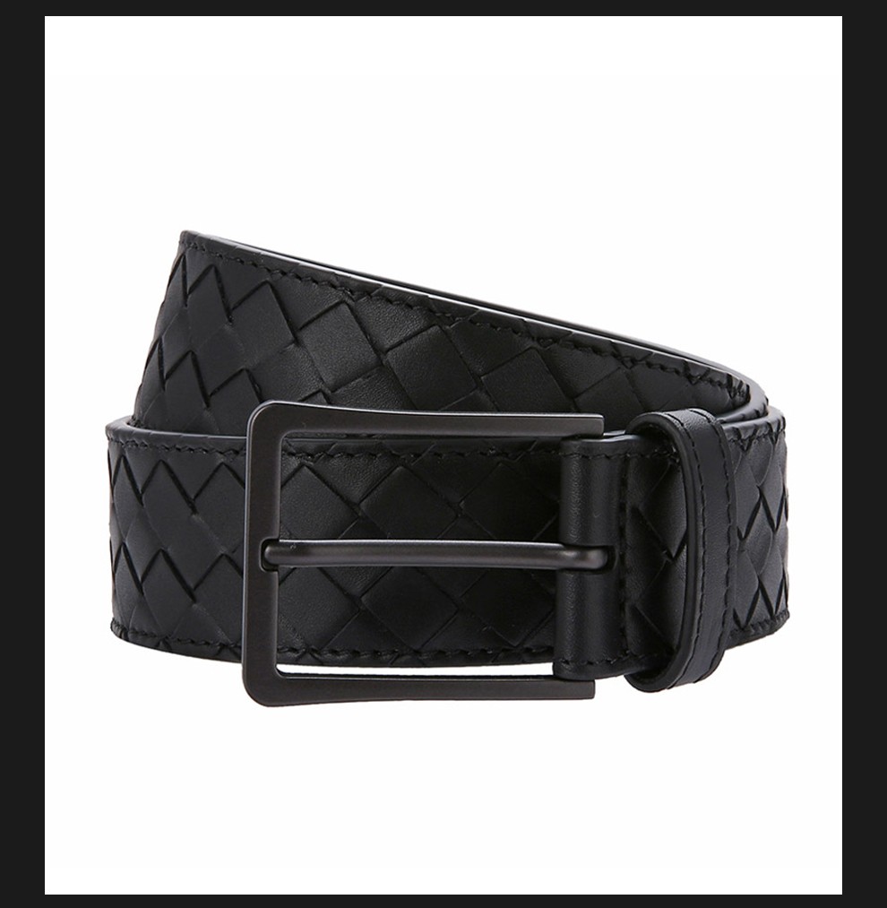 bottega veneta葆蝶家bv 男士皮革编织腰带皮带 黑色 100【图片 价格