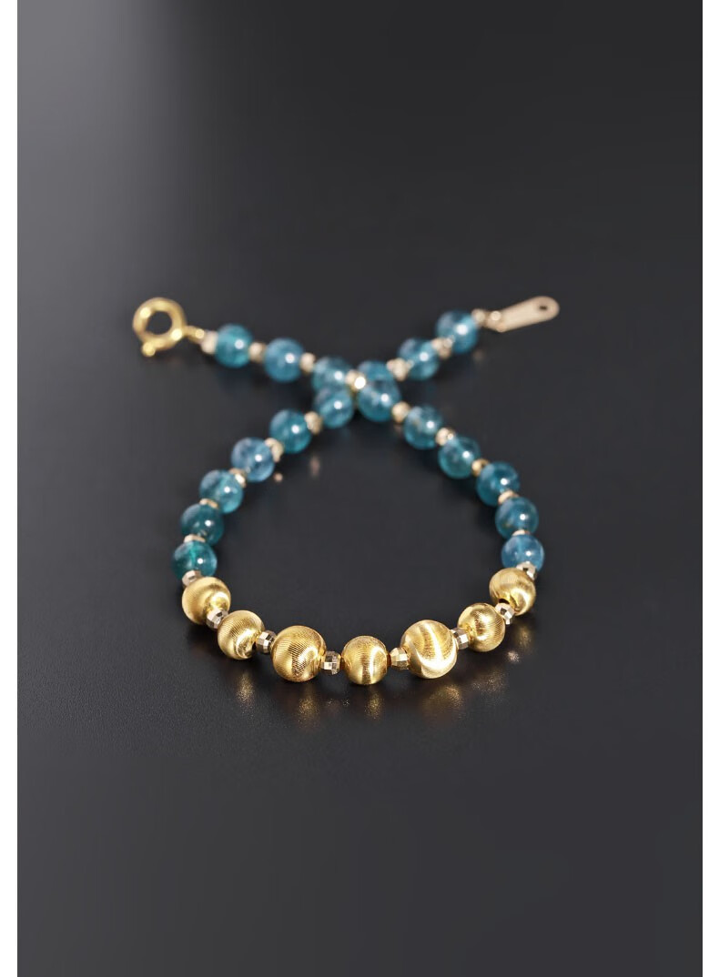 蓝色碧玺手链女 18黄金猫眼路路通手串 小众设计定制 送女朋友 4-4.