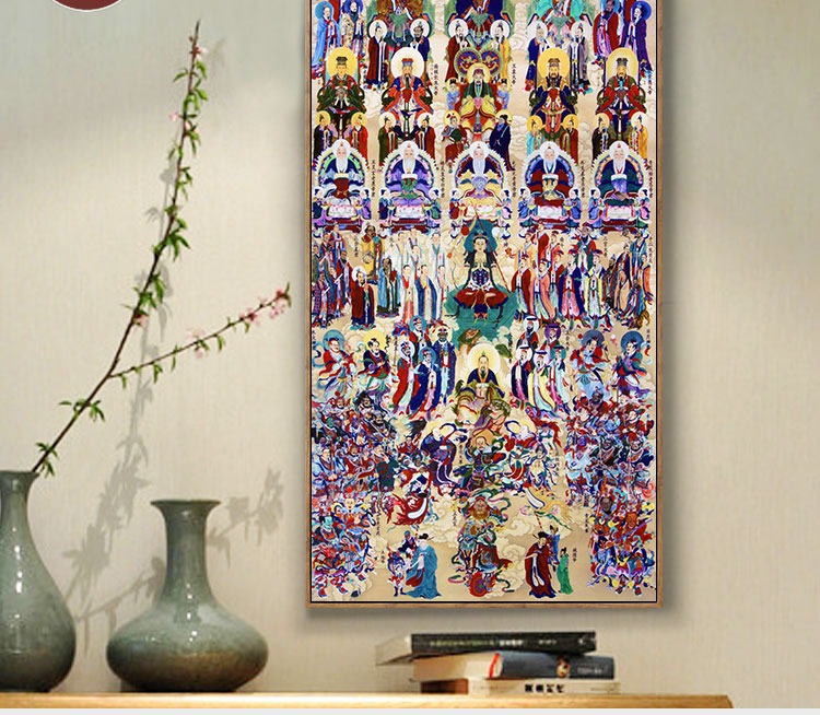 神像画像全神图总真图道场全神图挂画百神图卷轴丝绸画 b 佛道总真 30
