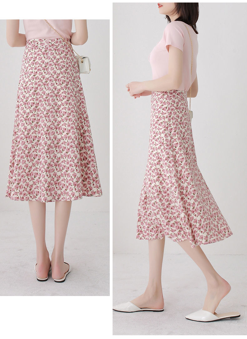 女装新款碎花半身裙女2021年新款a字裙显瘦高腰雪纺印花中长裙小雏菊