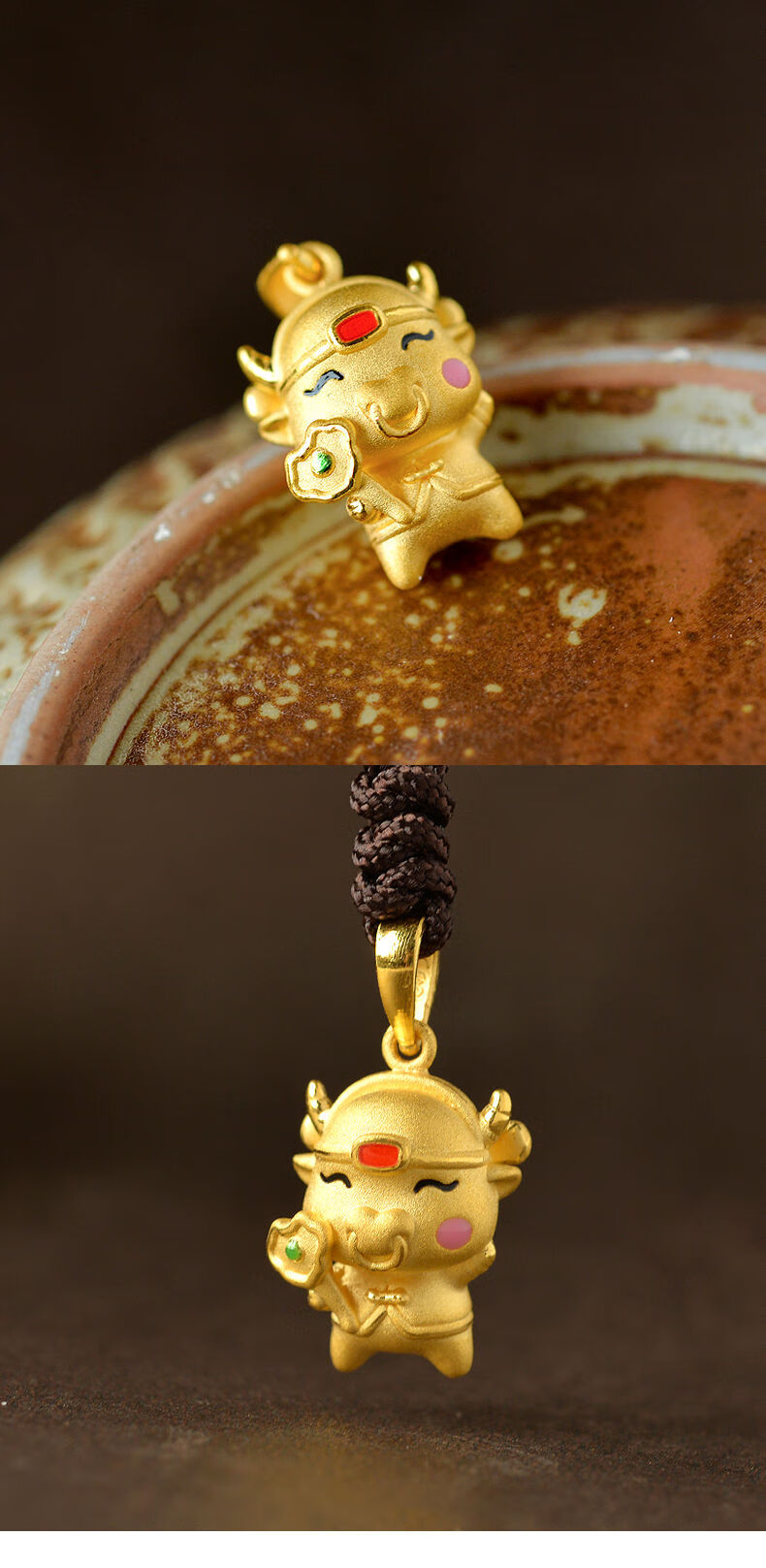 老凤凰品牌同款金店黄金q萌小金牛吊坠3d硬金足金项坠本命年生肖牛