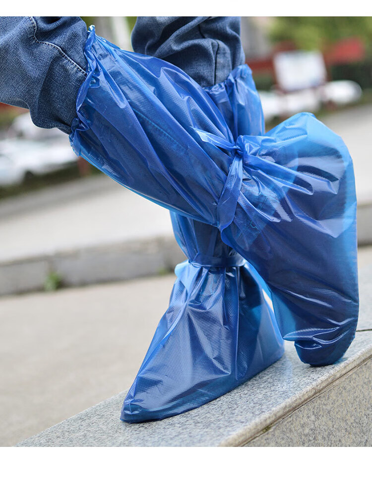 【旗舰自营】一次性雨鞋套一次性鞋套绑带高筒雨鞋养殖场男脚套防雨