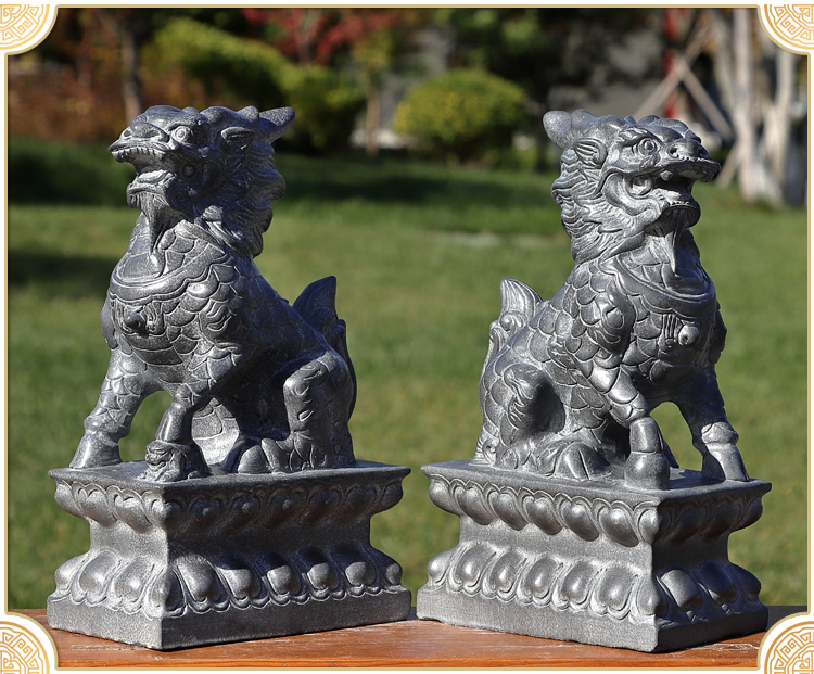 石头麒麟石雕青石雕刻麒麟摆件家用看门麒麟 高25宽10长16厘米一只