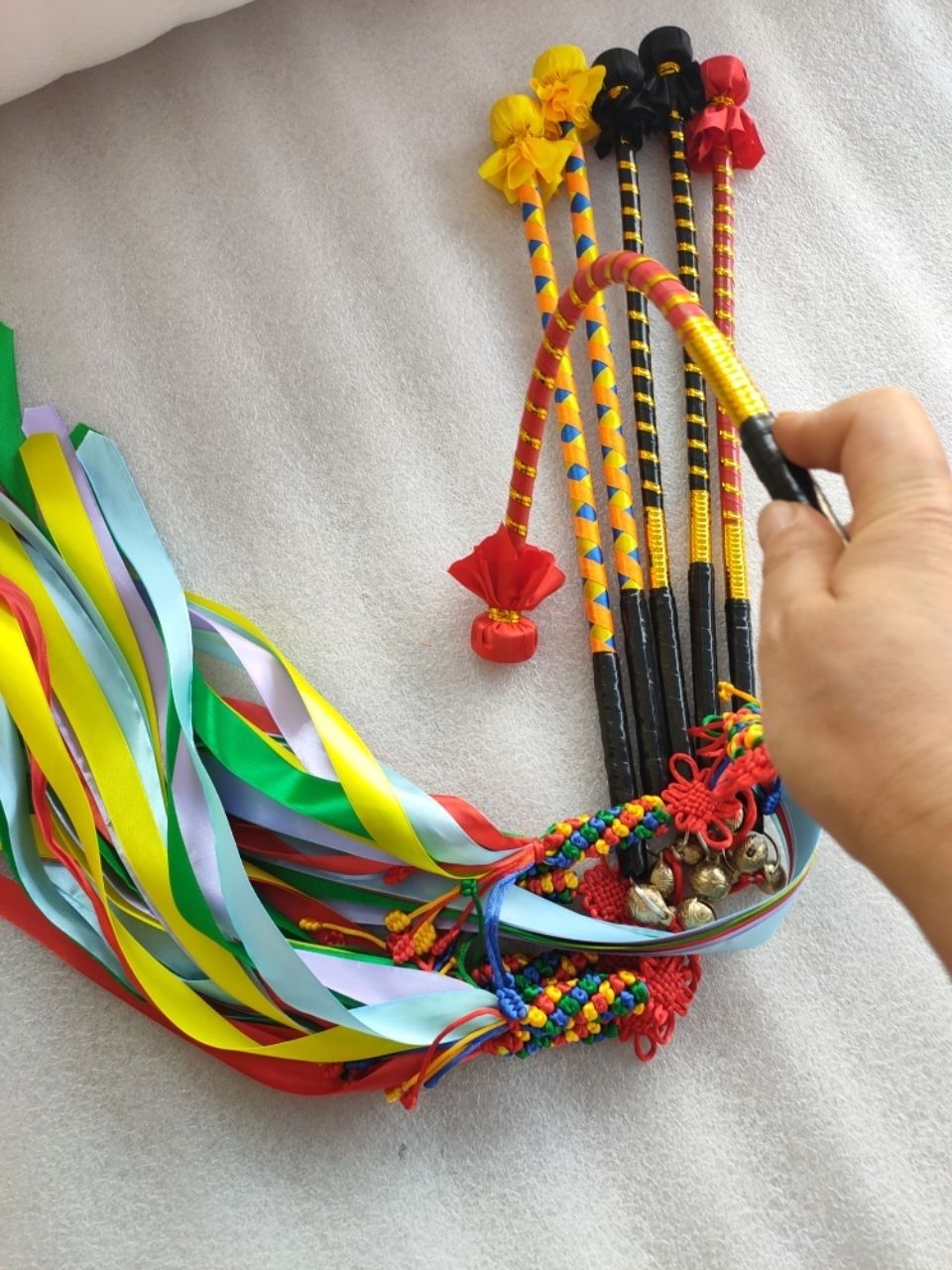 藤条鼓鞭软鞭萨满鼓鞭文王鞭毛球皮头五彩软鞭鼓棒长度40厘米0手柄