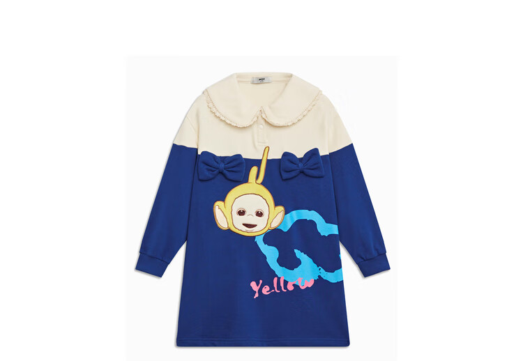 【天线宝宝】mqd童装女童大翻领连衣裙21秋季新款卡通印花公主裙 浅