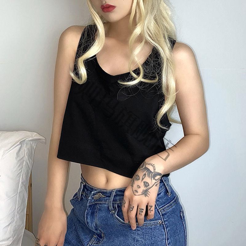 则玛ins辣妹工字背心女外穿潮流吊带宽松短款露脐无袖t恤女打底衫上衣