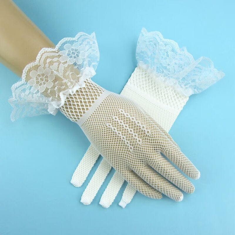 黑色网眼手套女士夏季薄款蕾丝防晒新娘礼仪优雅镂空弹力舞蹈表演黑色