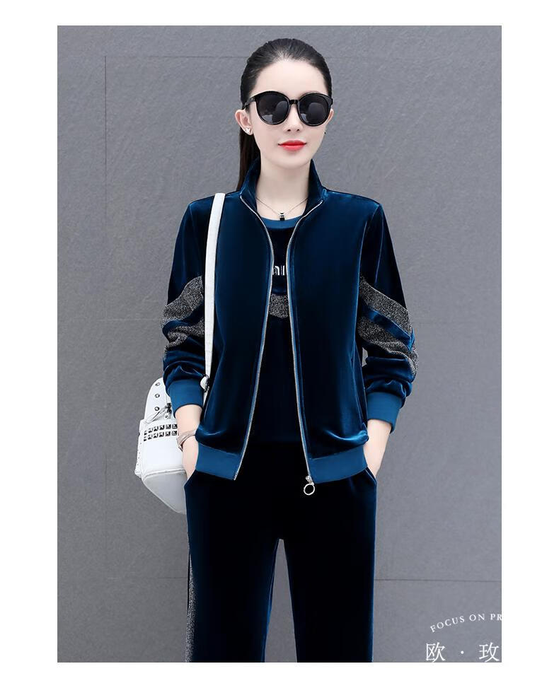 ourosesan 轻奢品牌 金丝绒运动服套装女秋冬季2022新款时尚女士加绒