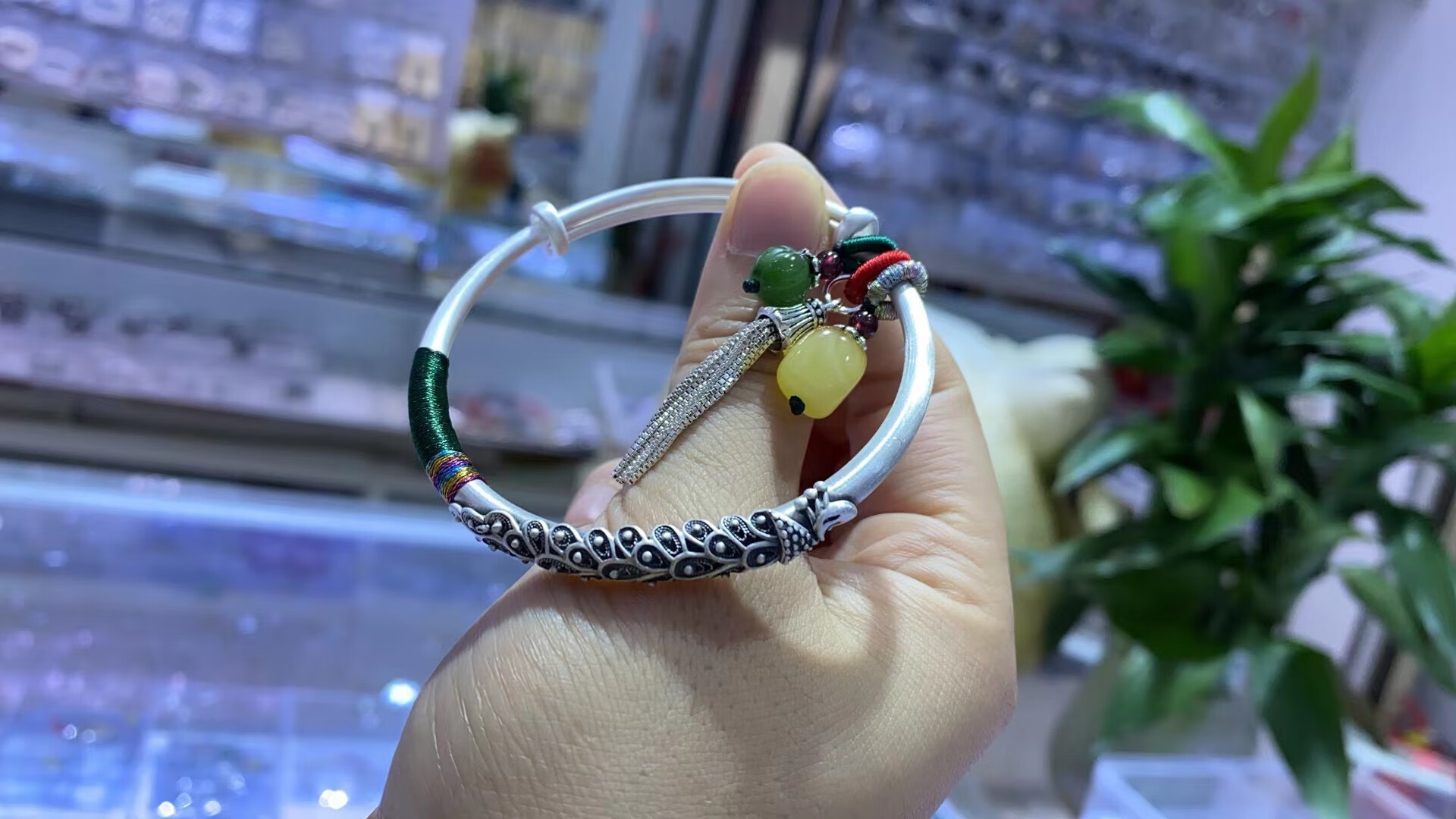 9999足银孔雀手镯女足银时尚年轻款复古实心国风孔雀手镯子9999手镯