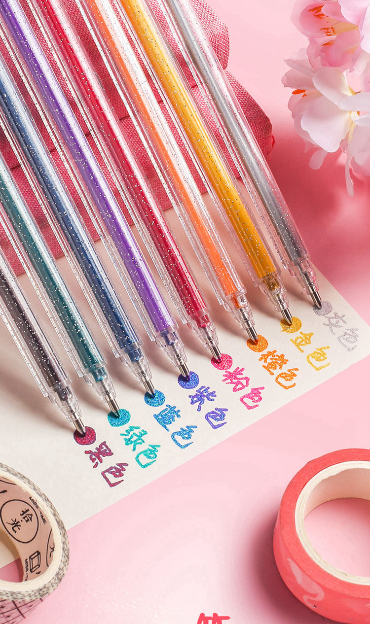 精选品质抖音网红笔闪光啫喱笔彩色中性笔荧光笔可爱套装咖喱笔手账