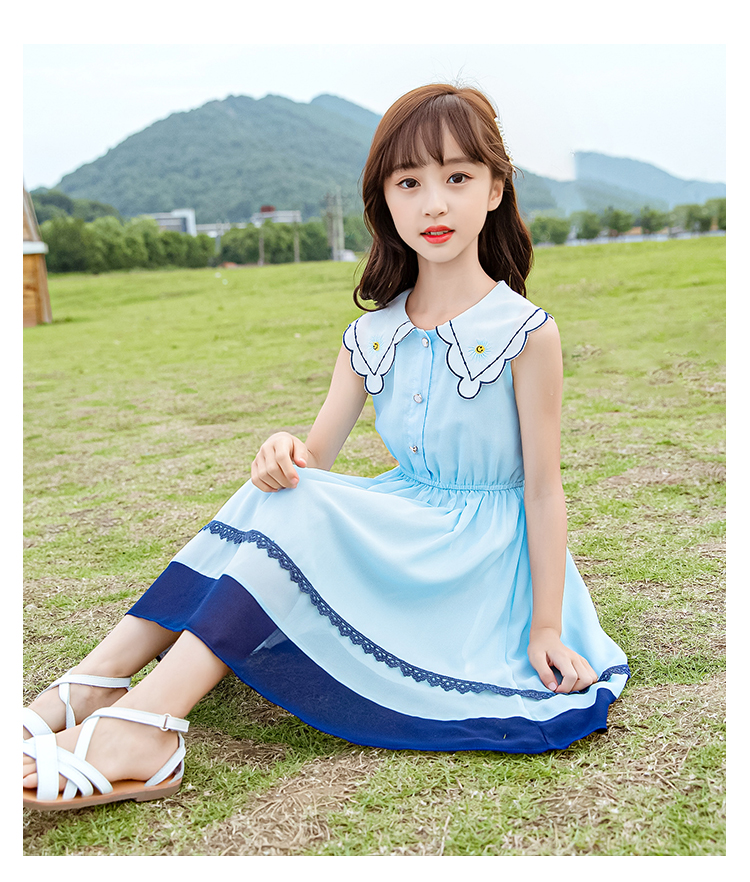 女孩夏季雪纺公主裙中大童儿童夏装裙子儿童女童装女 10岁 粉色连衣裙